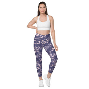 Cornflower Bloom Crossover leggings with pockets